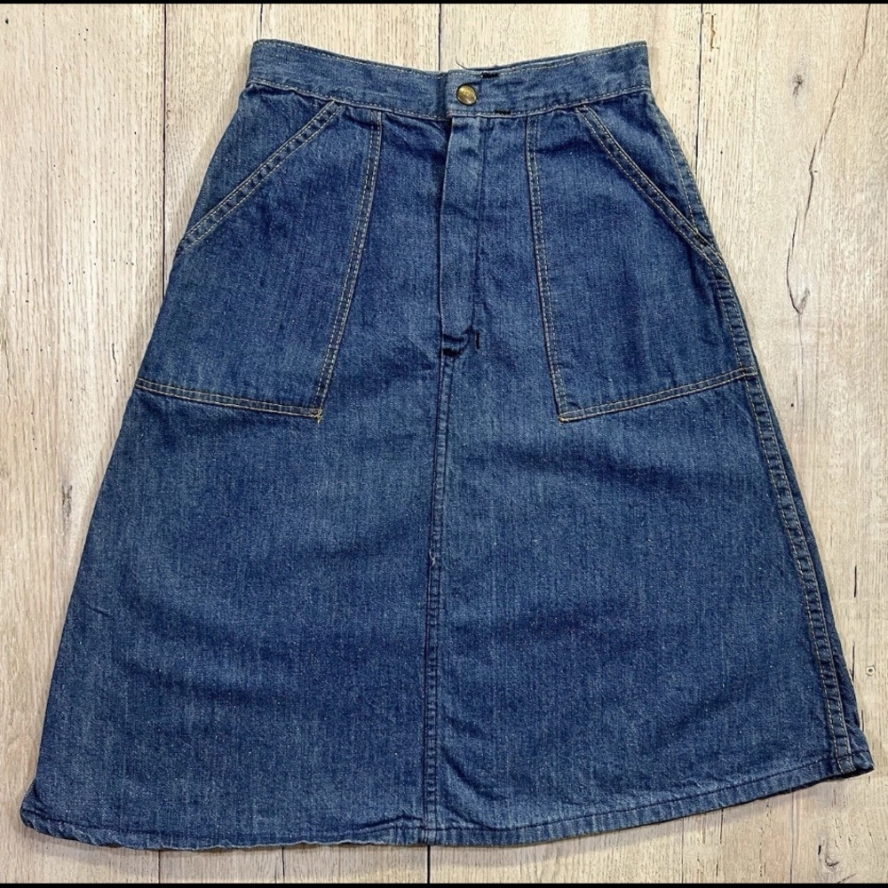 Vintage 70s Rolling Stones Denim Jean A-Line Skirt Size 0